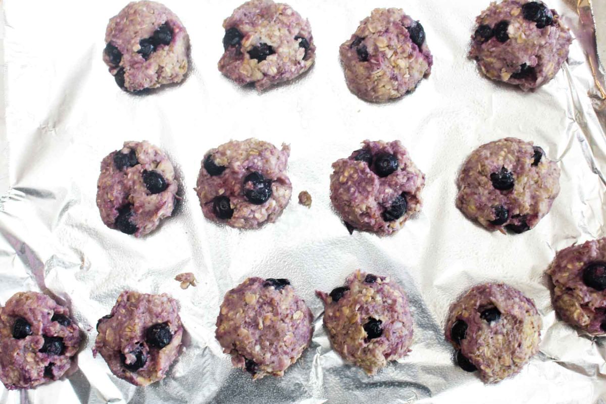 Lemon blueberry breakfast cookies form a dough