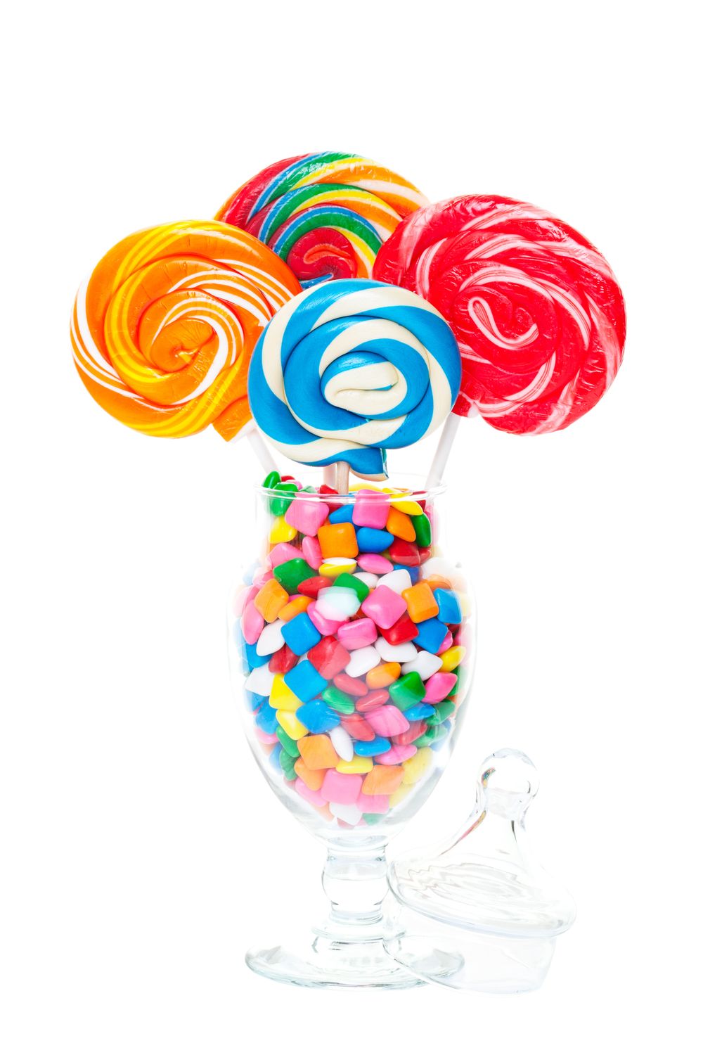 Swirled lollipops and bubble gum candy arrangements 