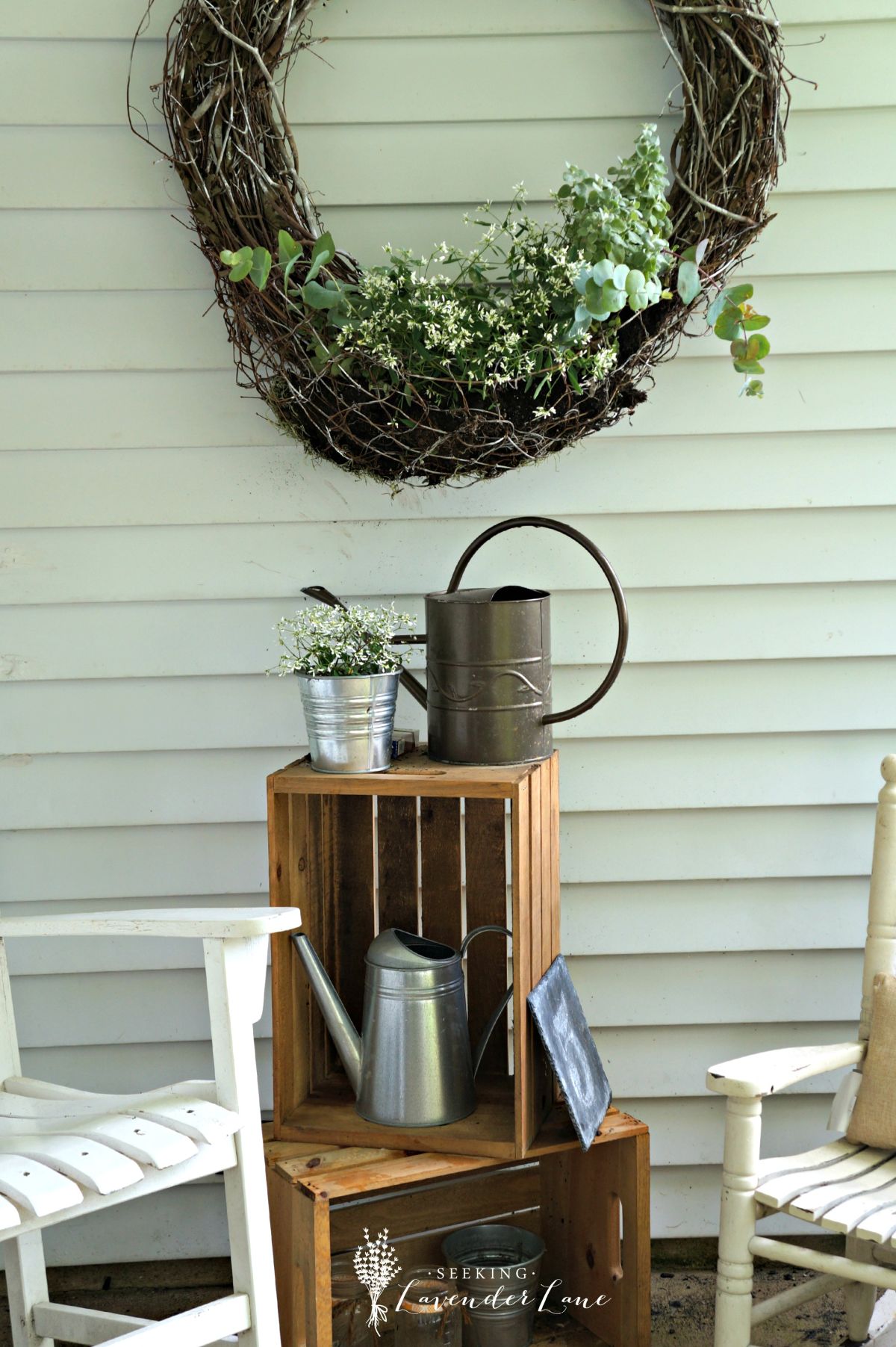 Wicker wreath with plant holder