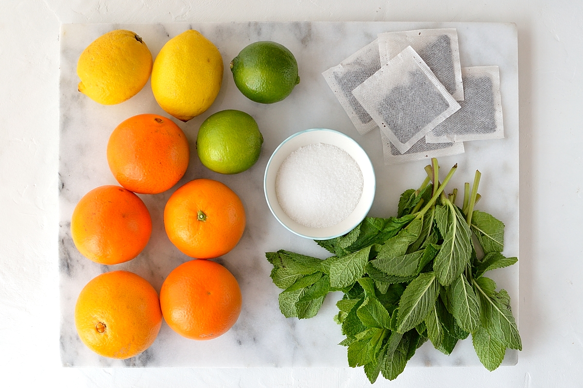 Citrus and mint iced tea ingredients