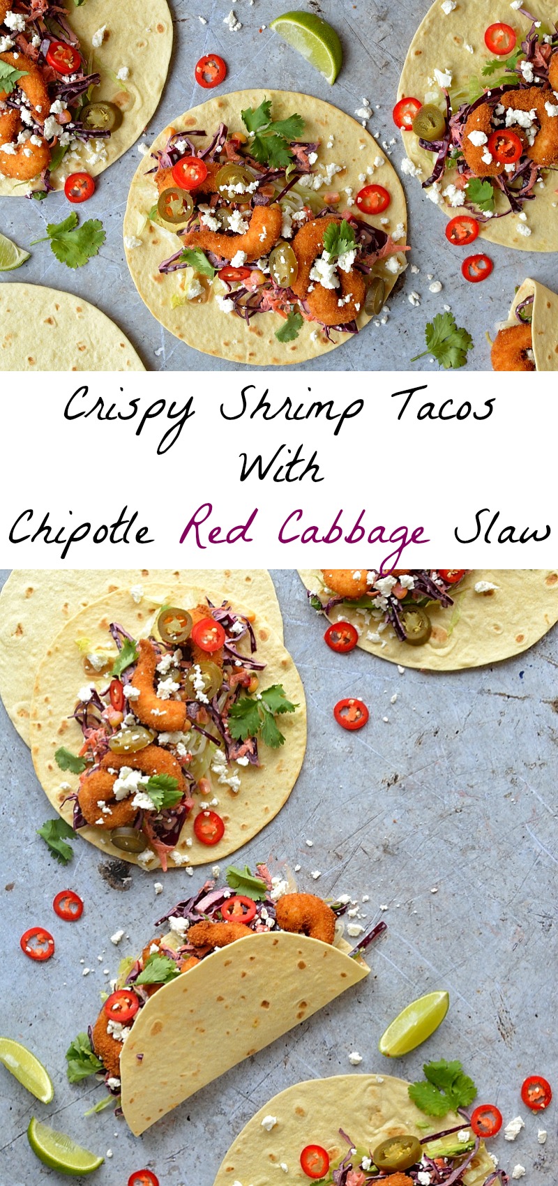 Crispy shrimp tacos with chipotle red cabbage slaw - the ultimate sharing food!