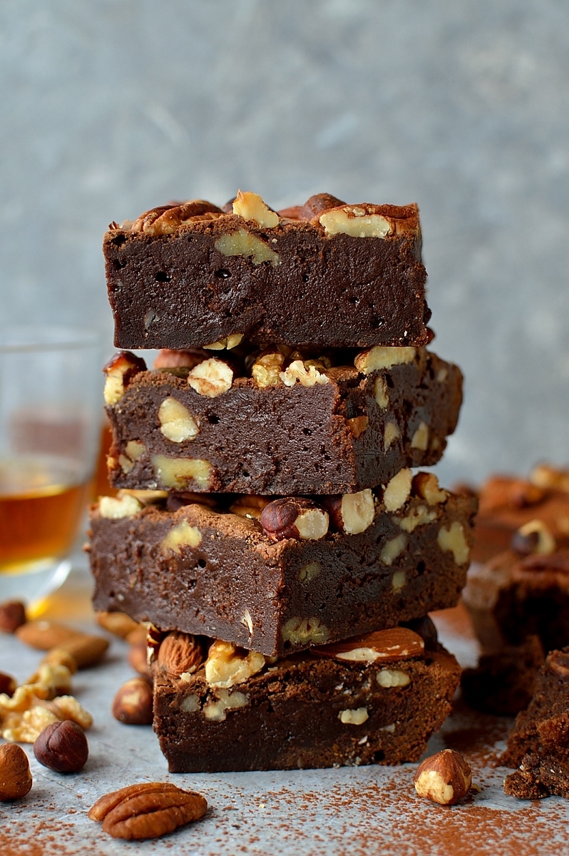 Nutty bourbon brownies - rich, fudgy brownies with crunchy nuts and a boozy kick; just for grown-ups!