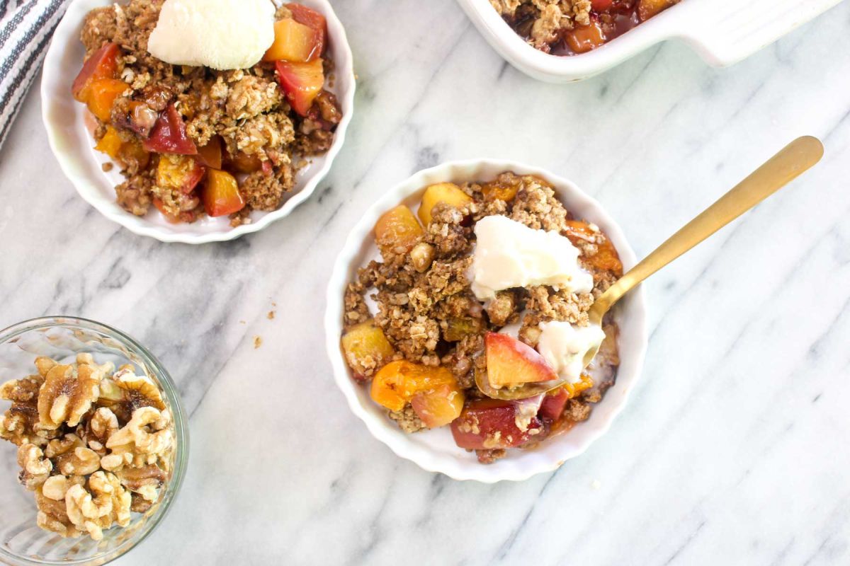 Amazing delicious lightened up peach apricot crumble