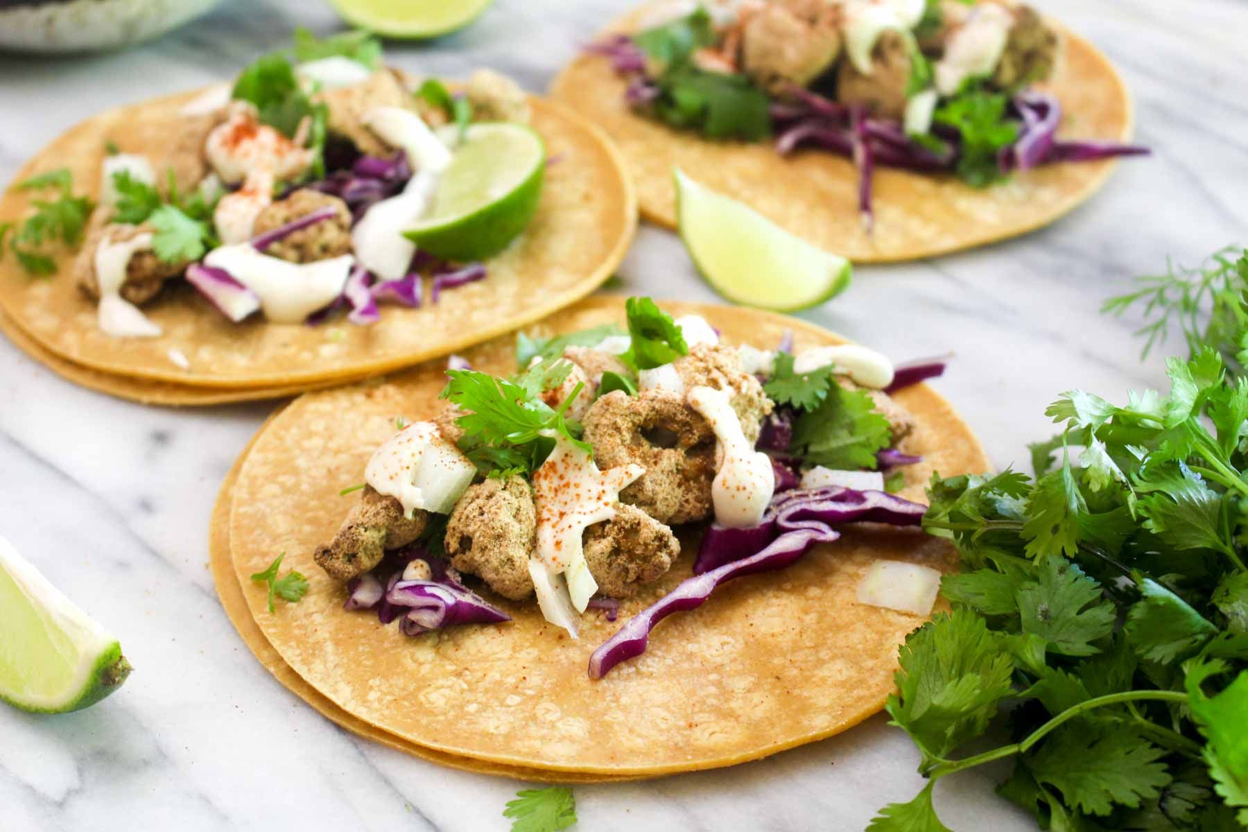 Crispy cauliflower tacos with lime