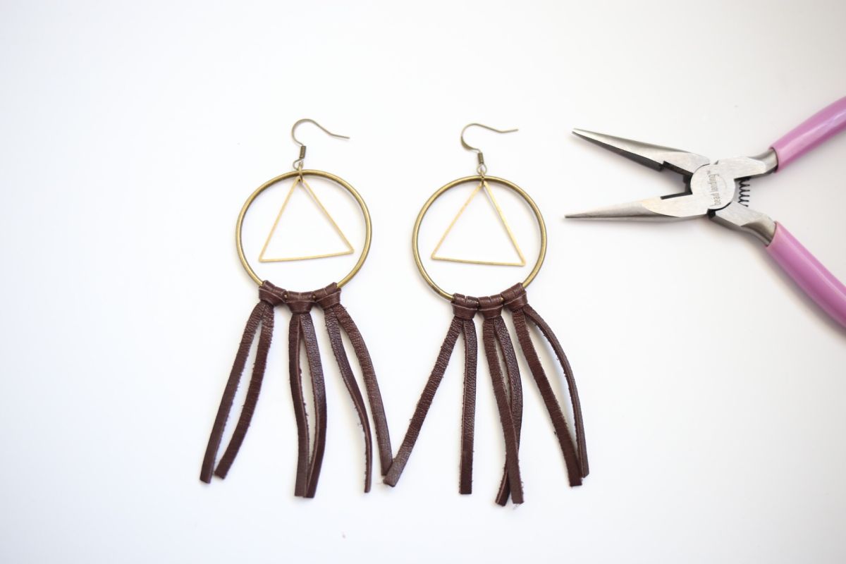 Diy boho leather earrings hanging