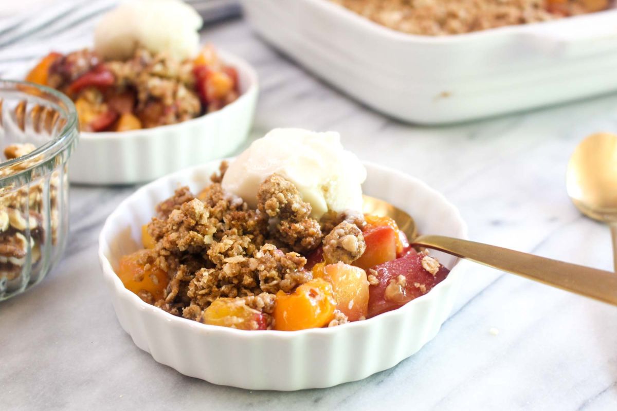 Delicious lightened up peach apricot crumble