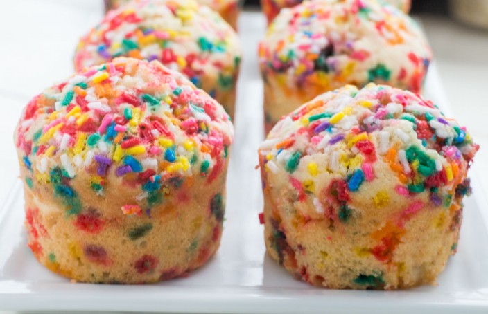 Fluffy birthday cake muffins