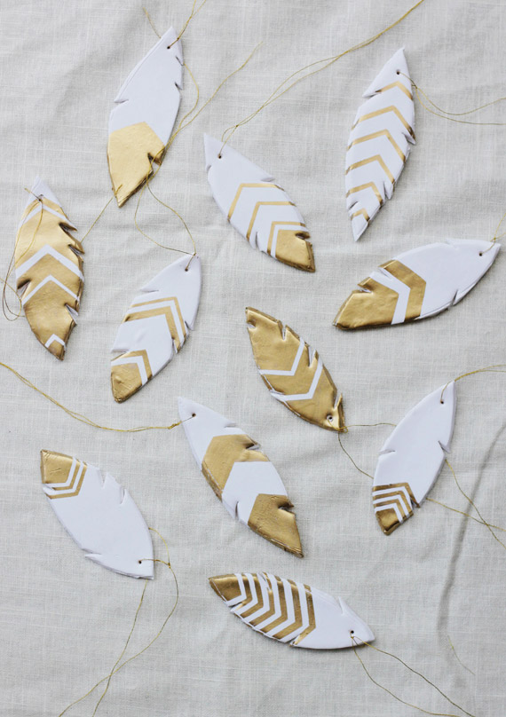 Gold painted clay feathers