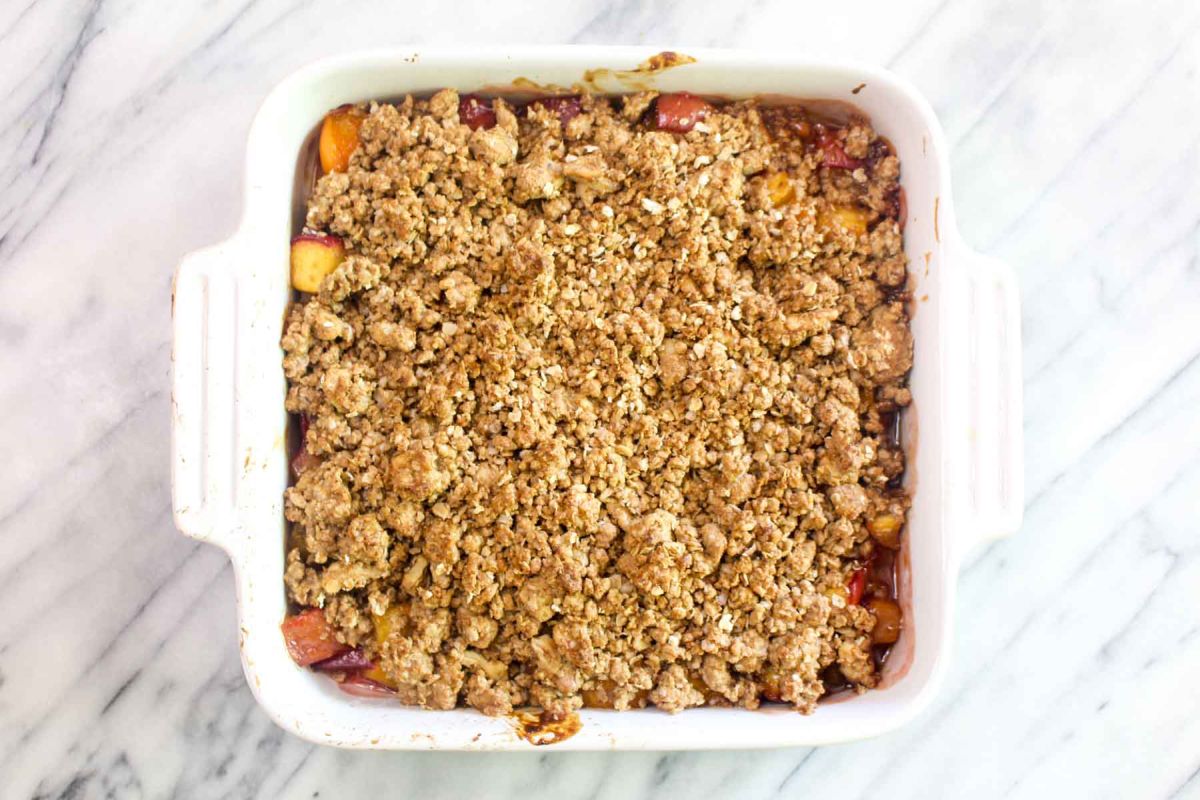 Lightened up peach apricot crumble bake for 20 minutes