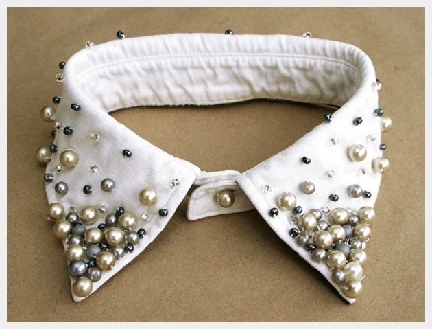 Pearl beaded shirt collar