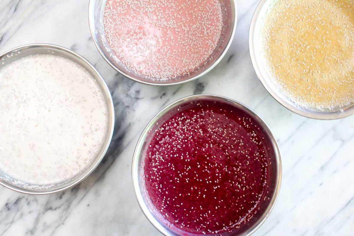 Rainbow chia seed pudding whisk the chia seeds