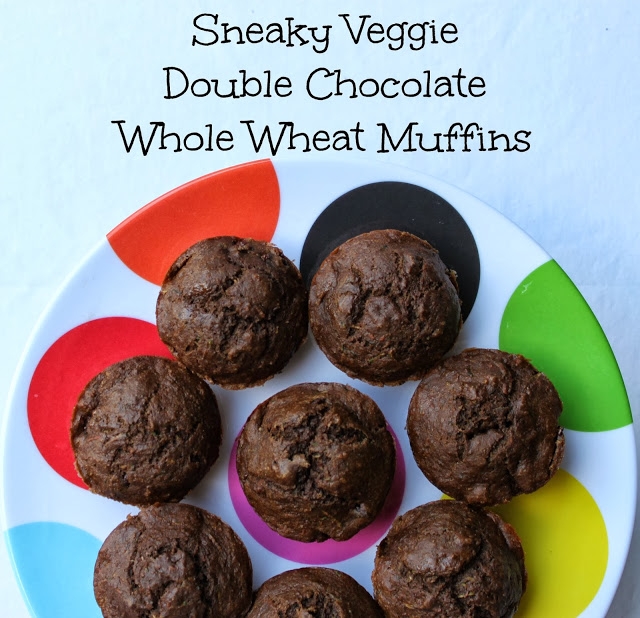 Sneaky veggie double chocolate whole wheat muffins
