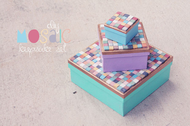 Stone tile mosaic keepsake boxes