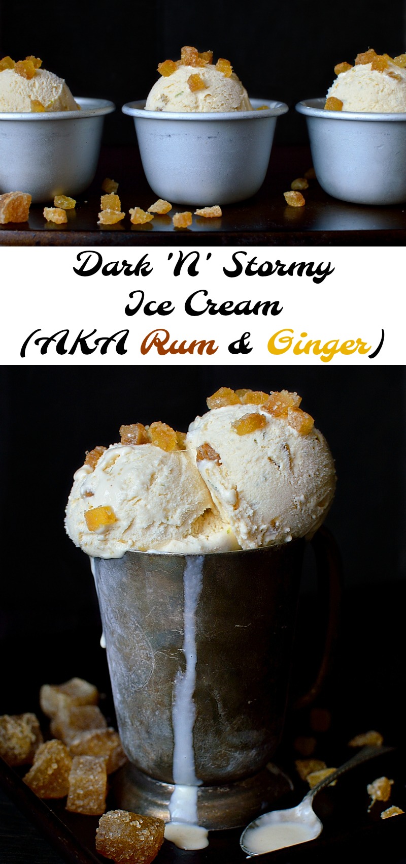 Dark 'N' Stormy ice cream - a delicious, grown-up ice cream based on the classic cocktail with the fiery, refreshing flavours of rum, ginger and lime.