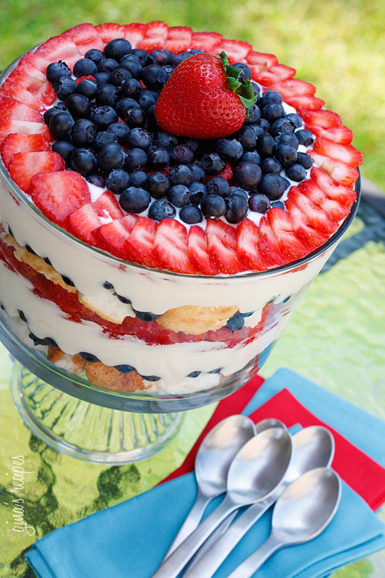 Red white and blueberry trifle