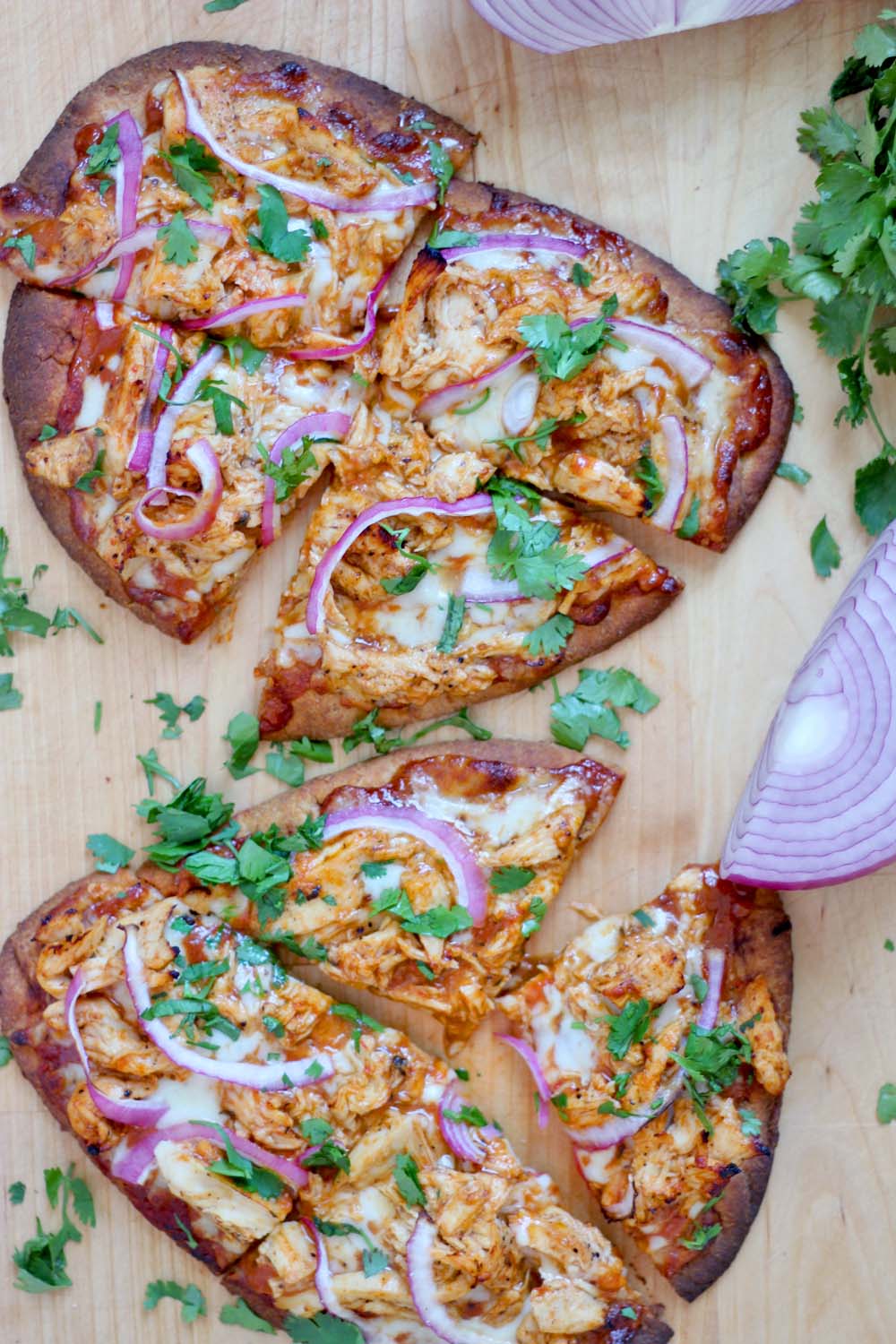 Easy bbq chicken naan pizza