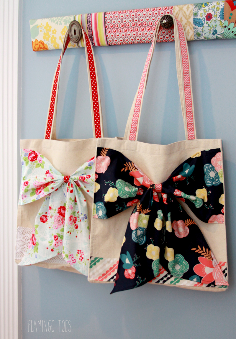 Fabric bow canvas totes