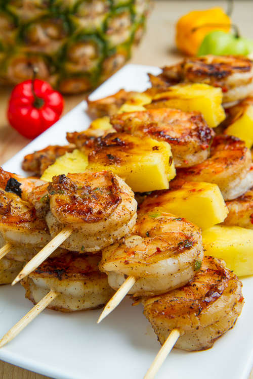 Grilled jerk shrimp and pineapple skewers 500w 7781