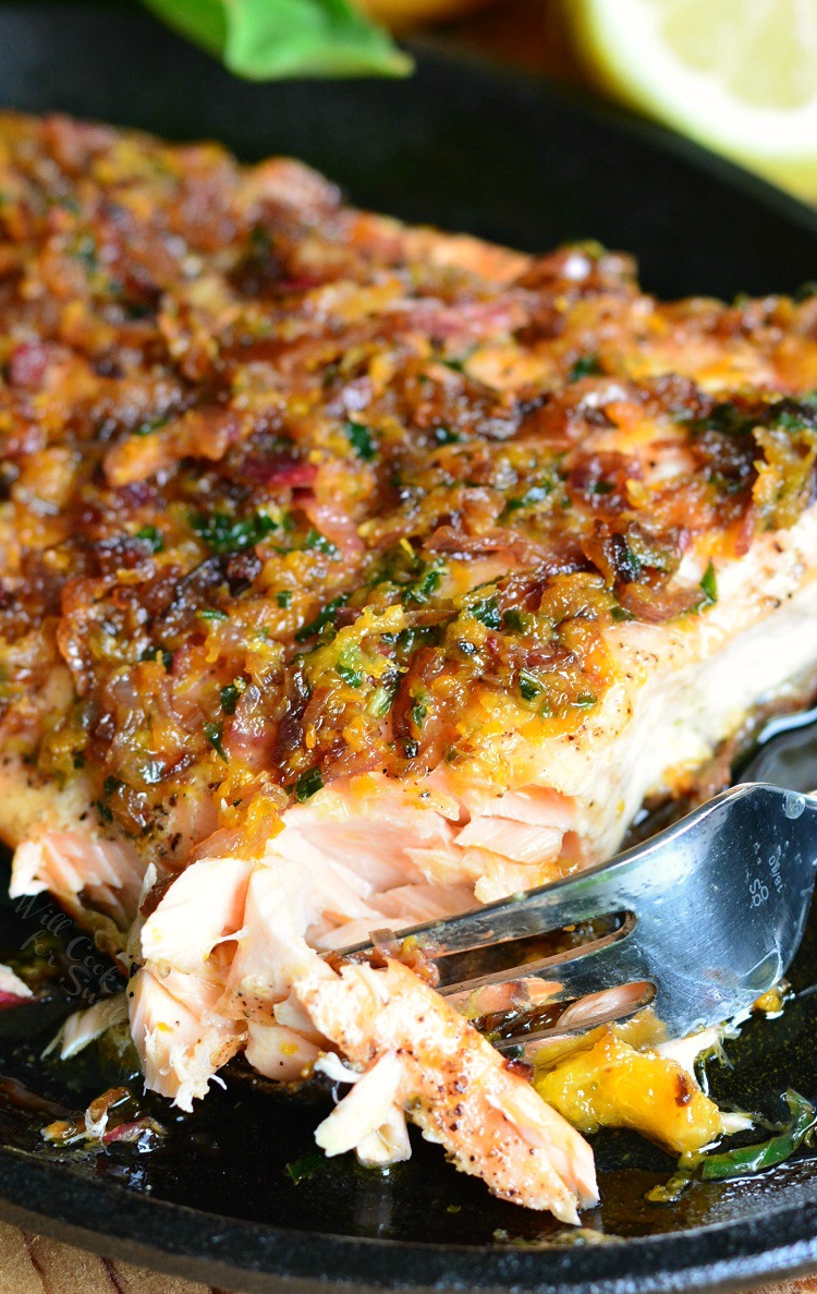 Grilled salmon with citrus brown butter sauce