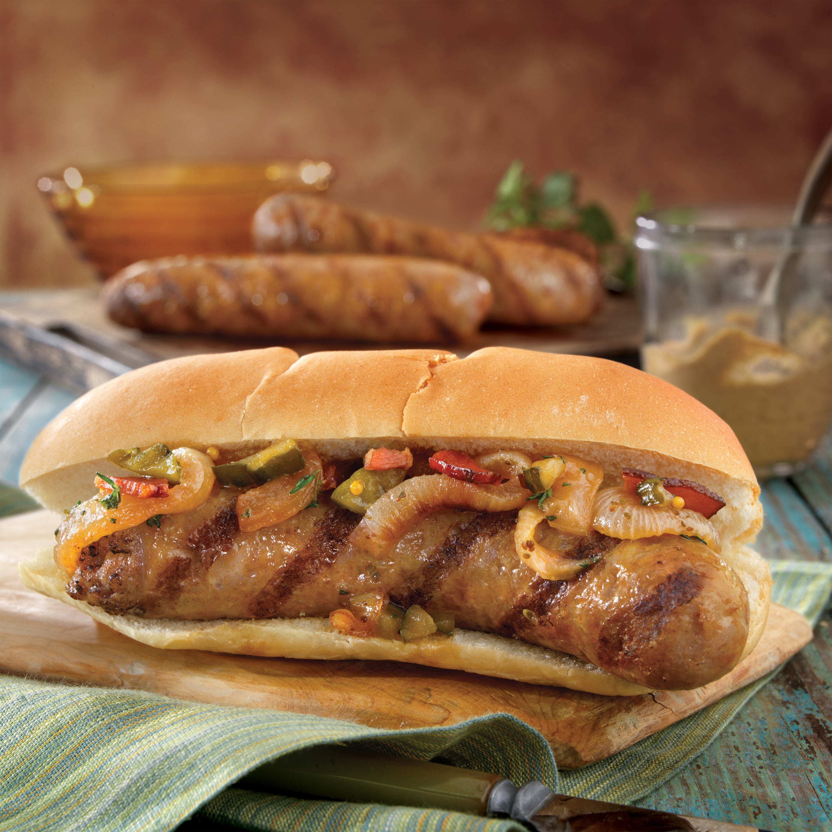 Grilled brats with onion relish