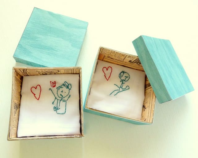 Handkerchiefs embroidered with kids' drawings