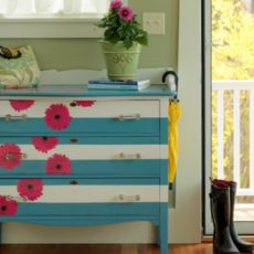 Painted stripes and bright flower stickers
