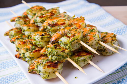 Pesto grilled shrimp