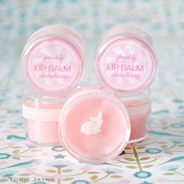 Sparkly homemade strawberry lip balm