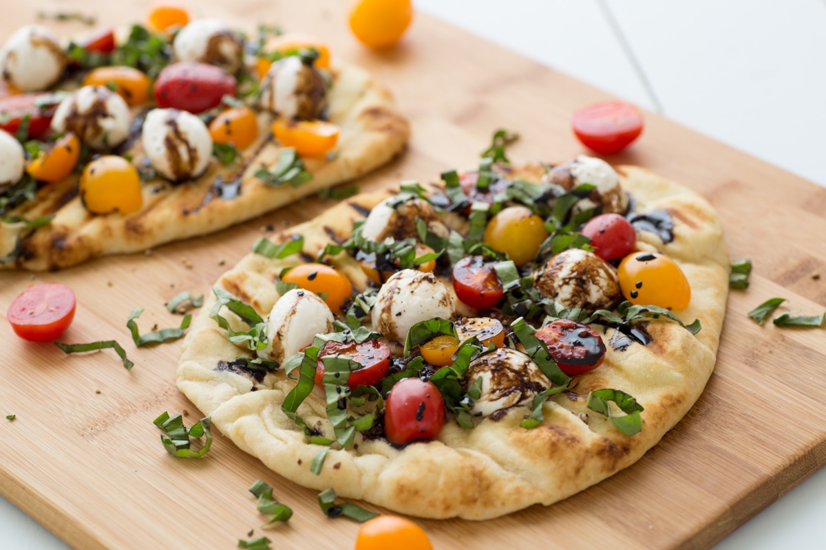 Grilled caprese naan pizza