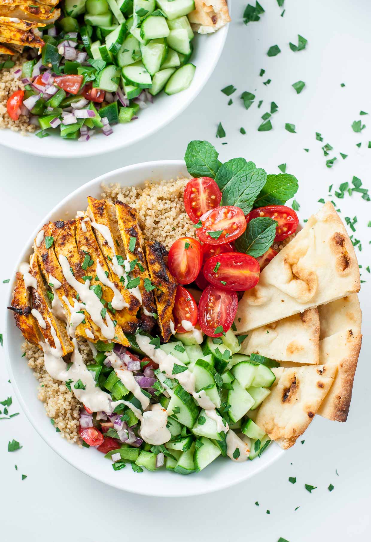 Healthy chicken shawarma veggie quinoa bowls meal prep recipe peasandcrayons 4375