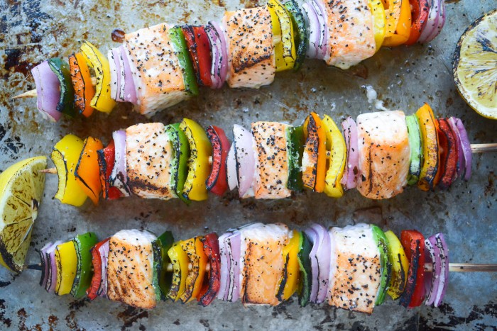 Rainbow salmon skewers