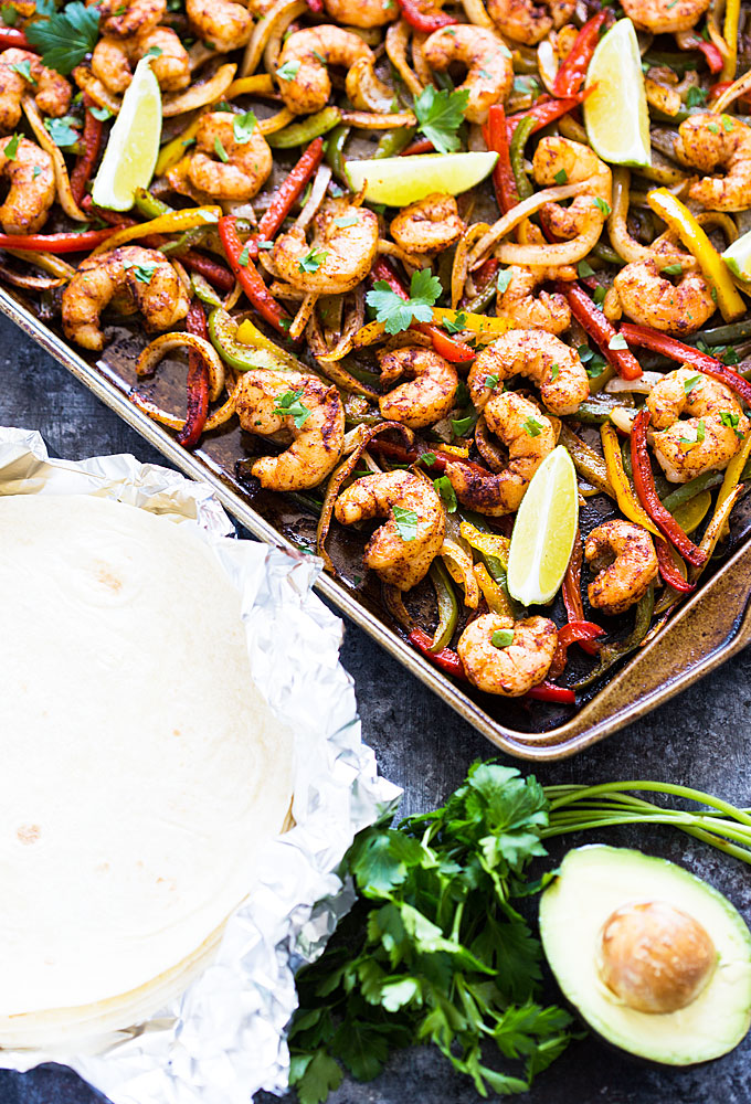 Sheet pan shrimp fajitas