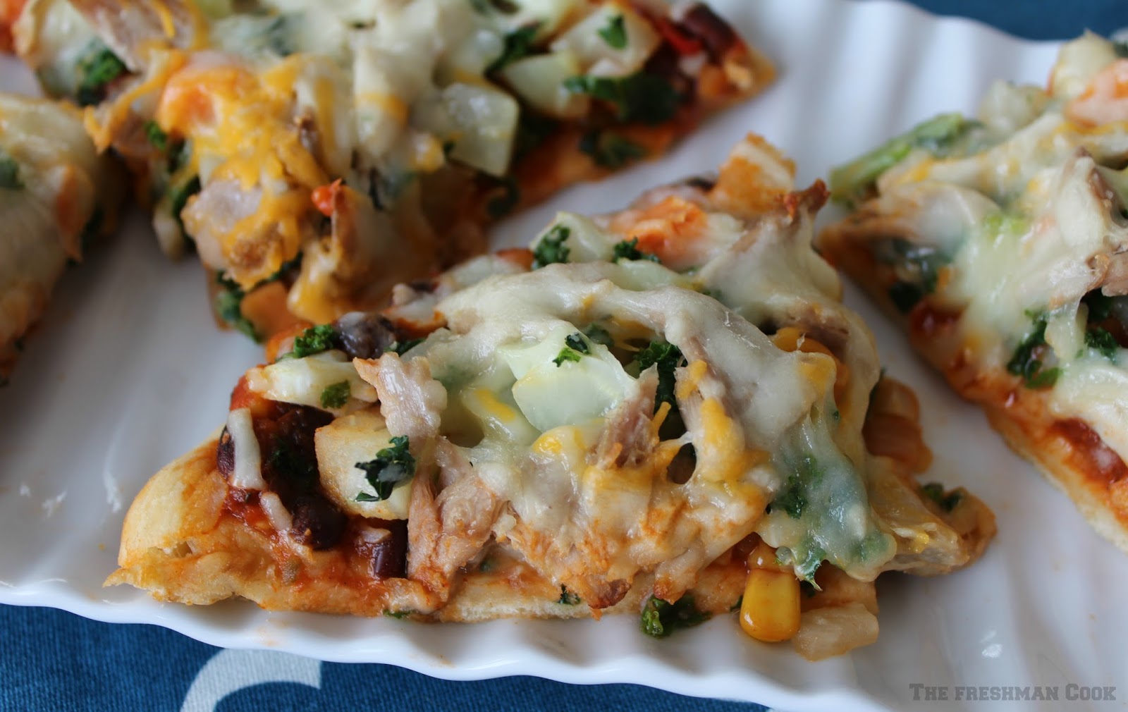 Southwest chipotle pulled pork naan bread pizza