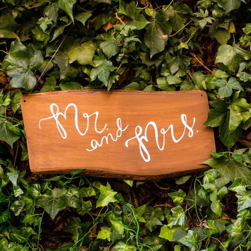 Wooden mr and mrs signs