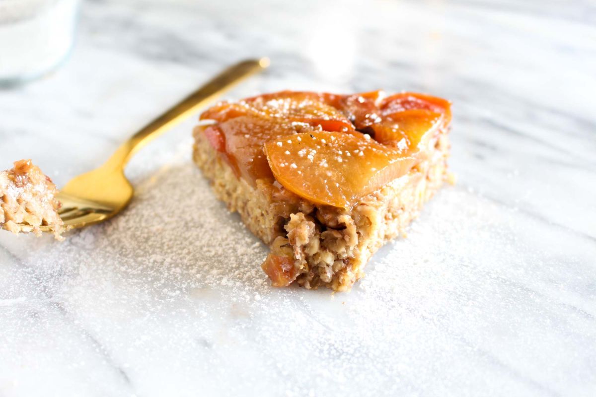 Breakfast upside down plumb oatmeal cake