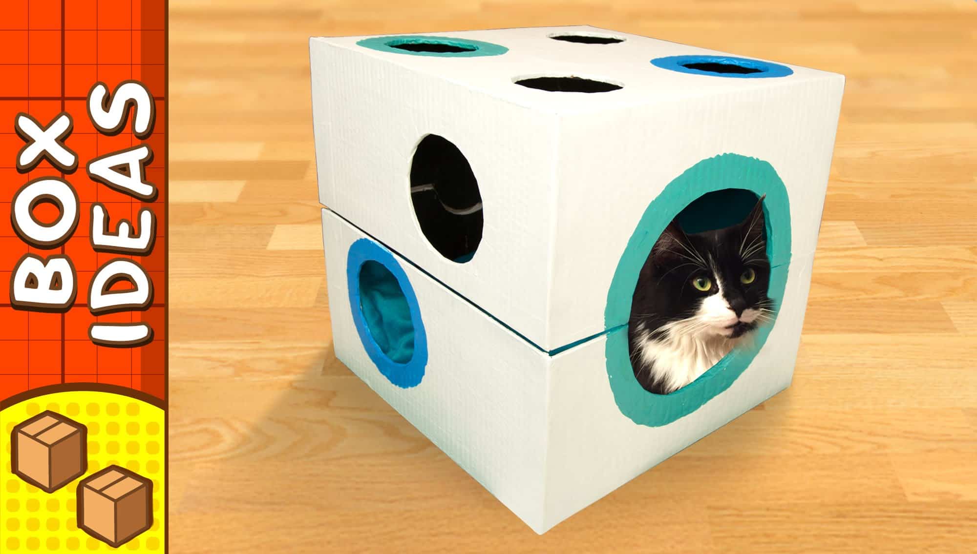 Dice shaped cardboard cat box