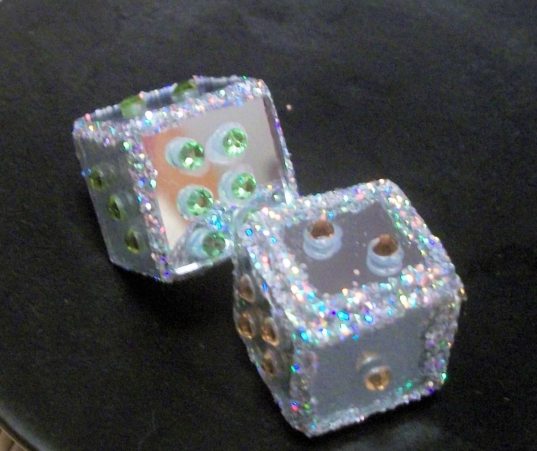 Mirror, rhinestone, and glitter dice