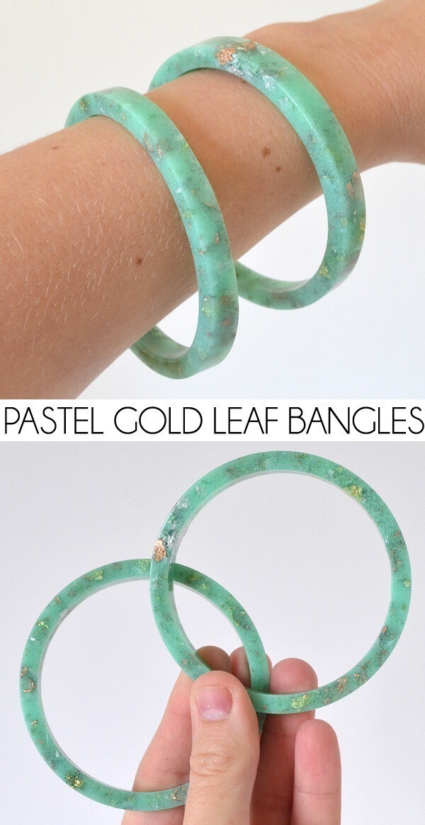 Pastel and golf leaf resin bracelet