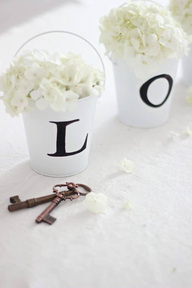 Diy love buckets wedding centerpiece