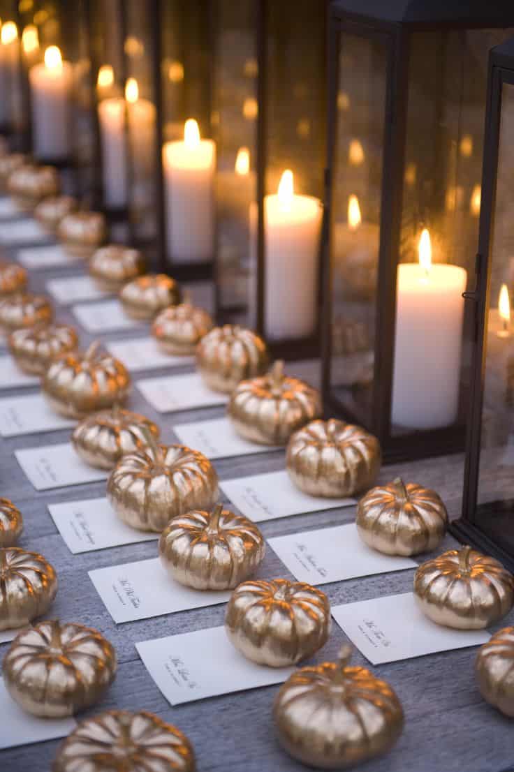 Golden pumpkin place cards