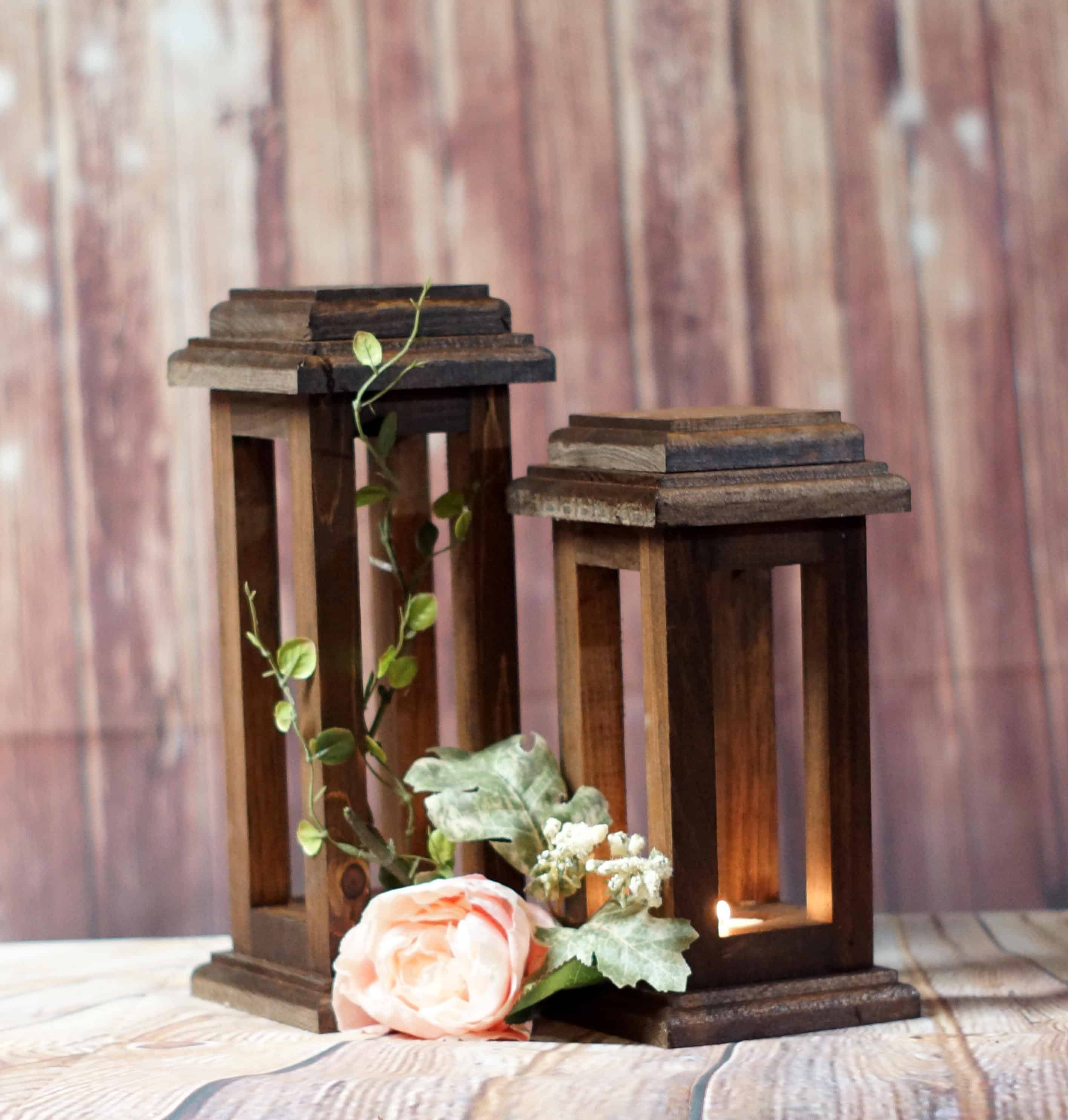 Wooden lantern centerpieces