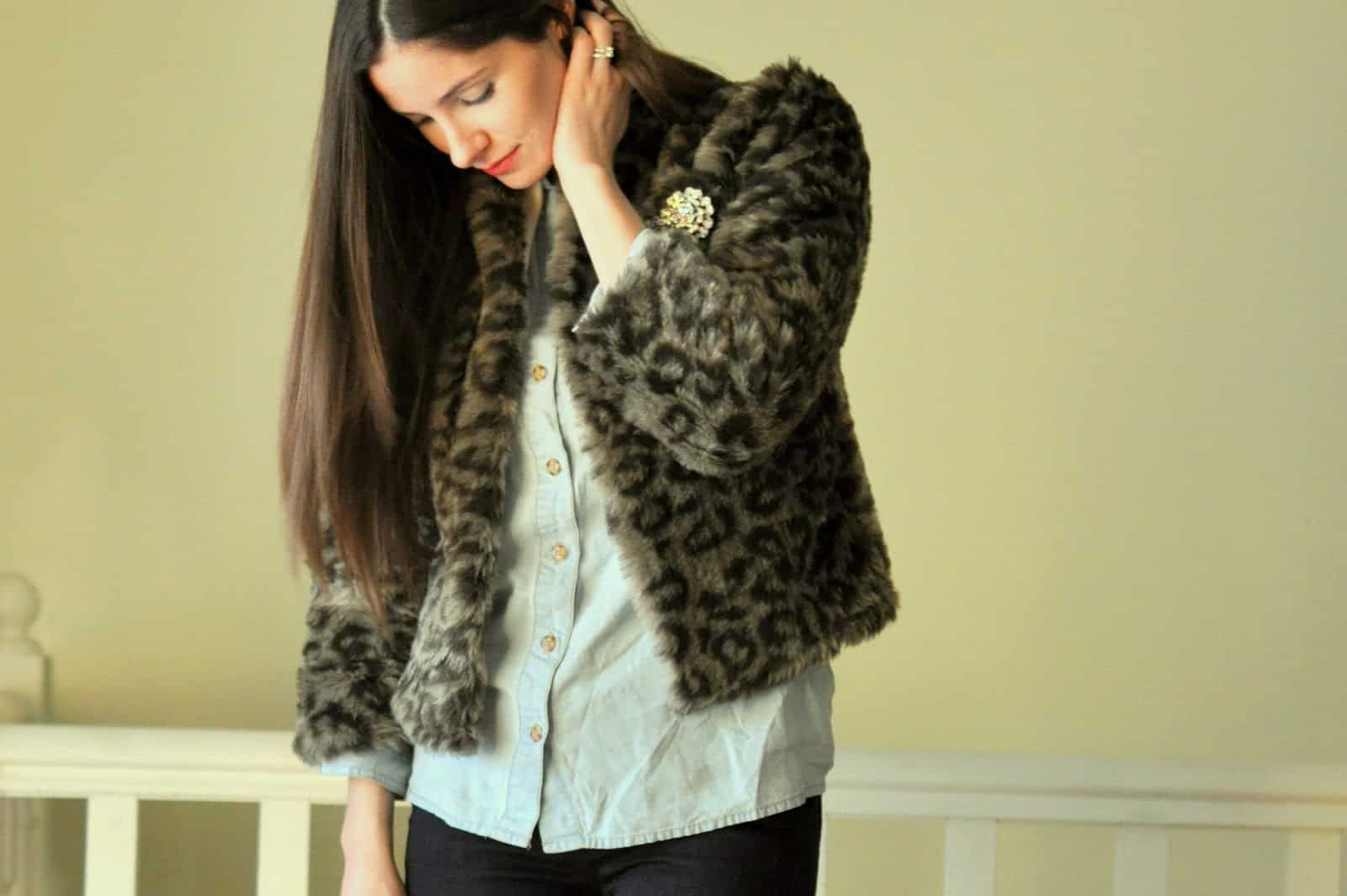 Boxy snow leopard print coat