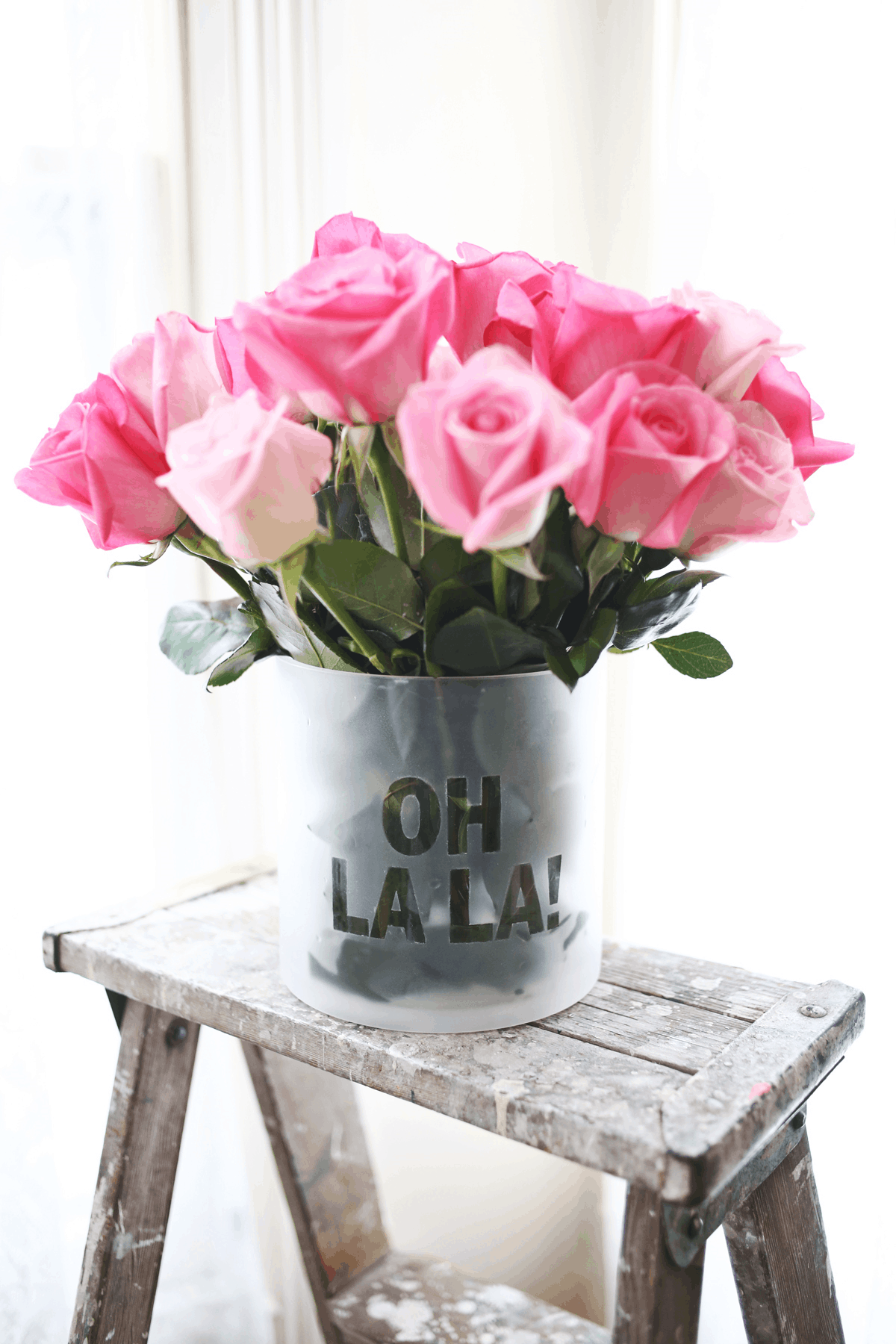 Diy frosted quote flower vase