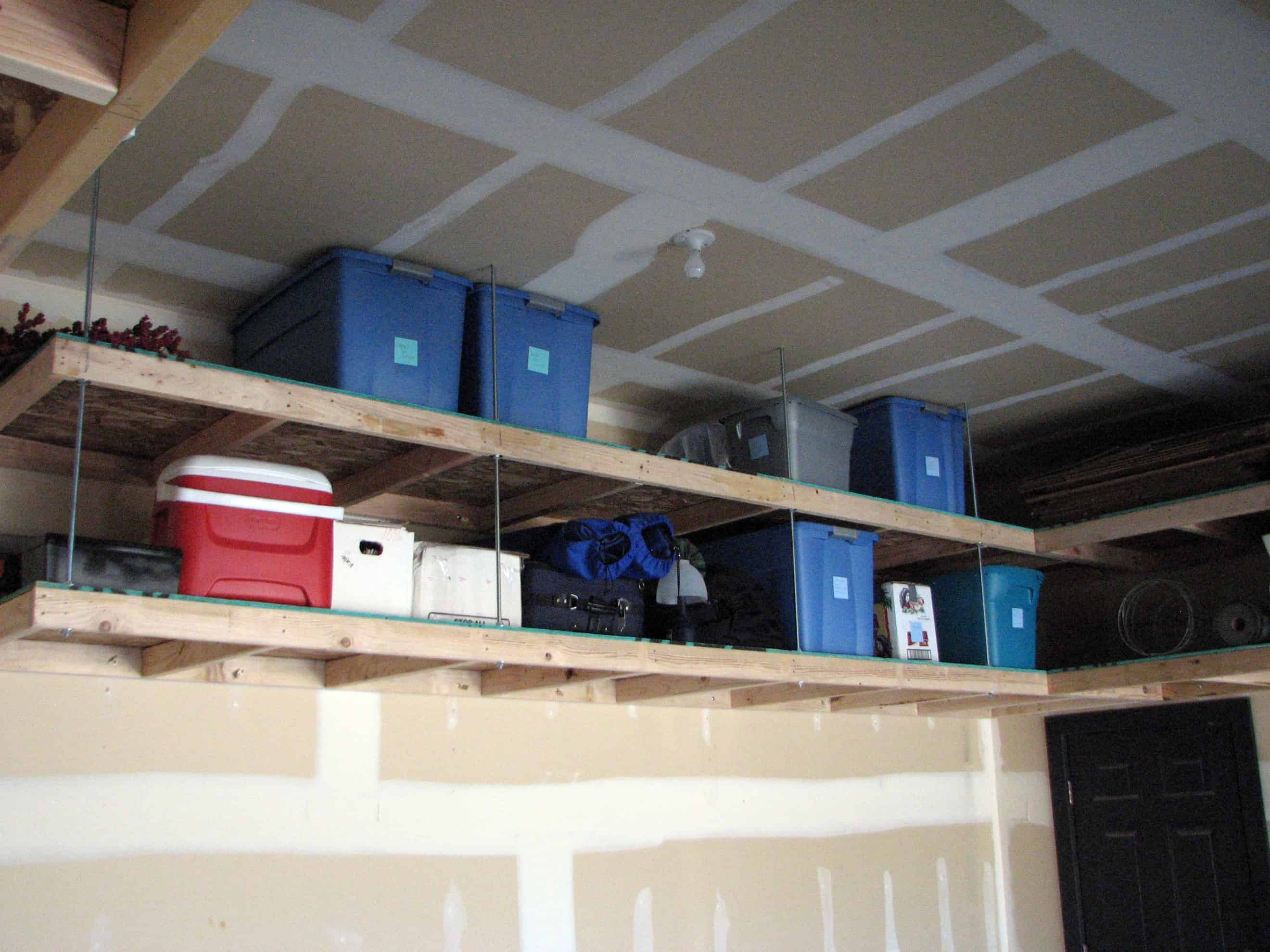Diy overhead garage storage shelves
