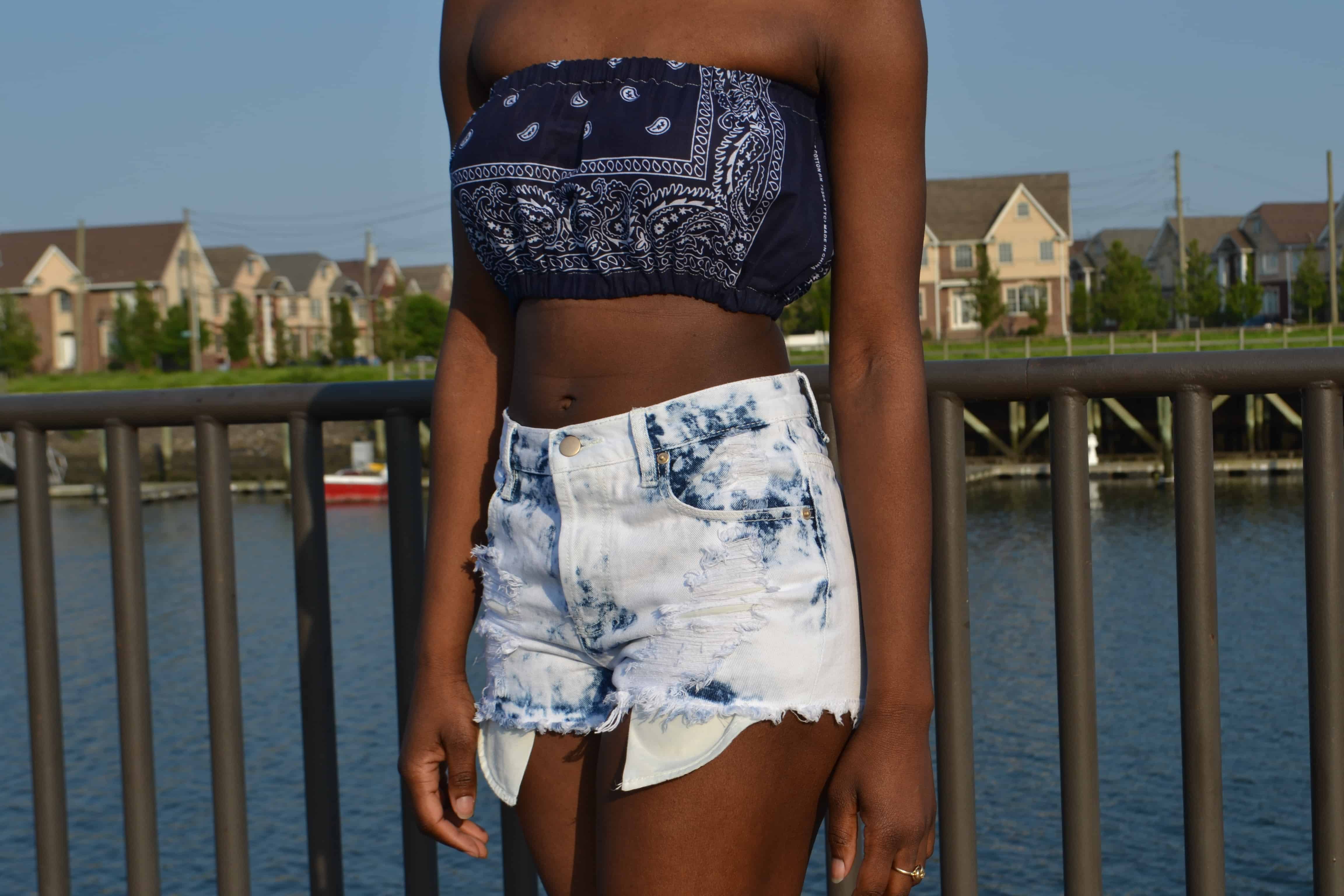 Dual elastic paisley bandana bandeau