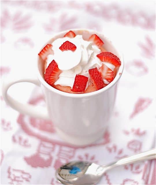 Strawberries and cream mug cake