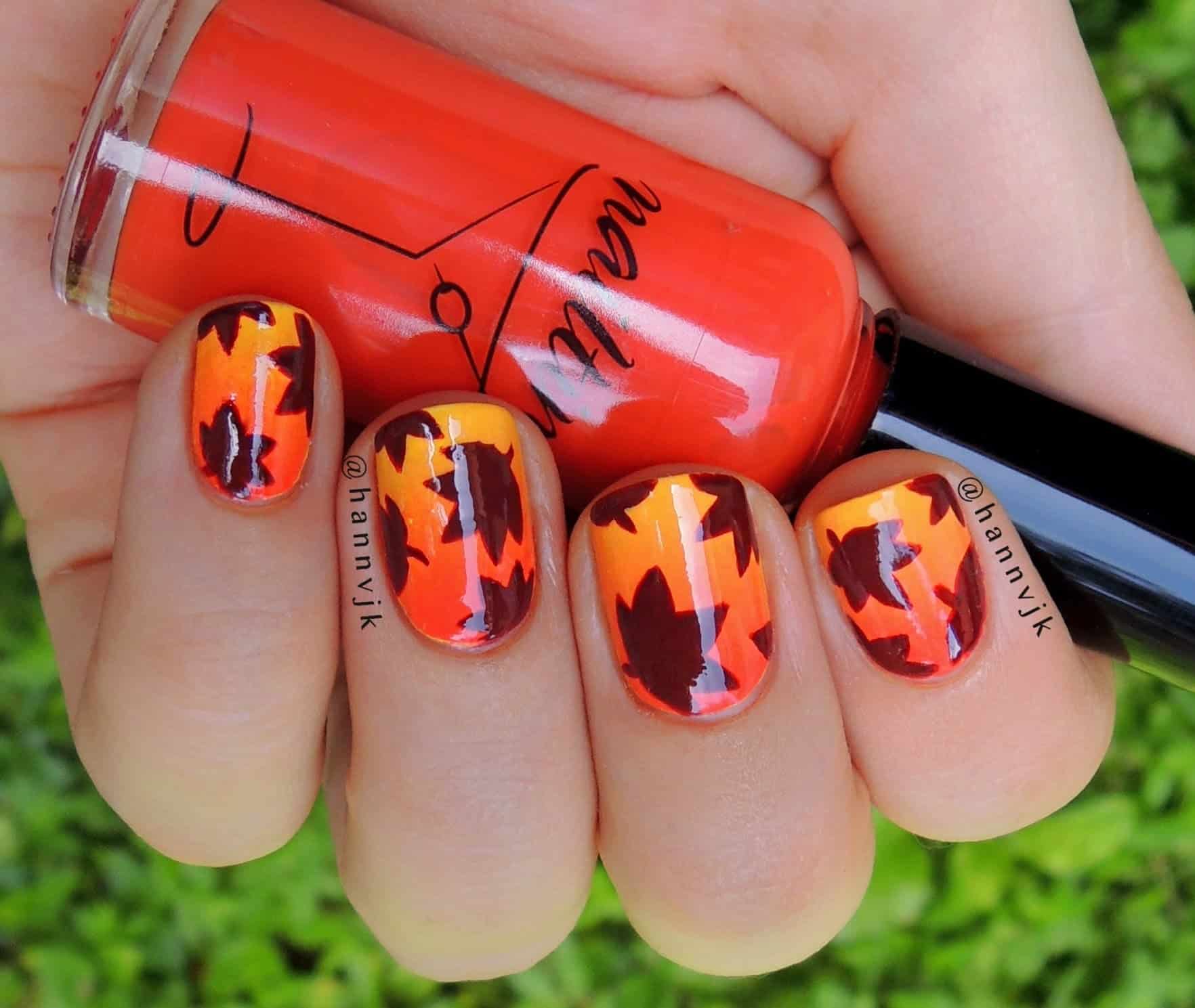 Gradient fall leaves nail tutorial