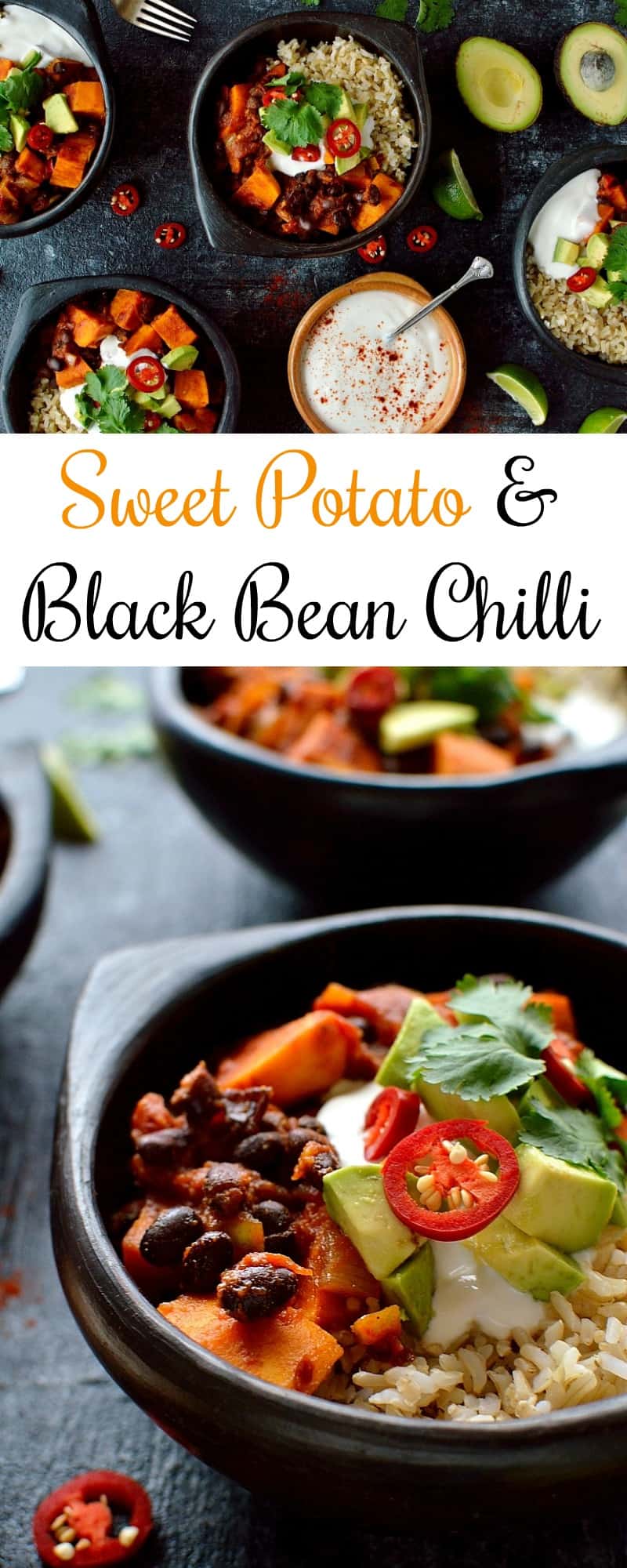 Sweet potato and black bean chilli – an easy, comforting vegan meal for the colder months.