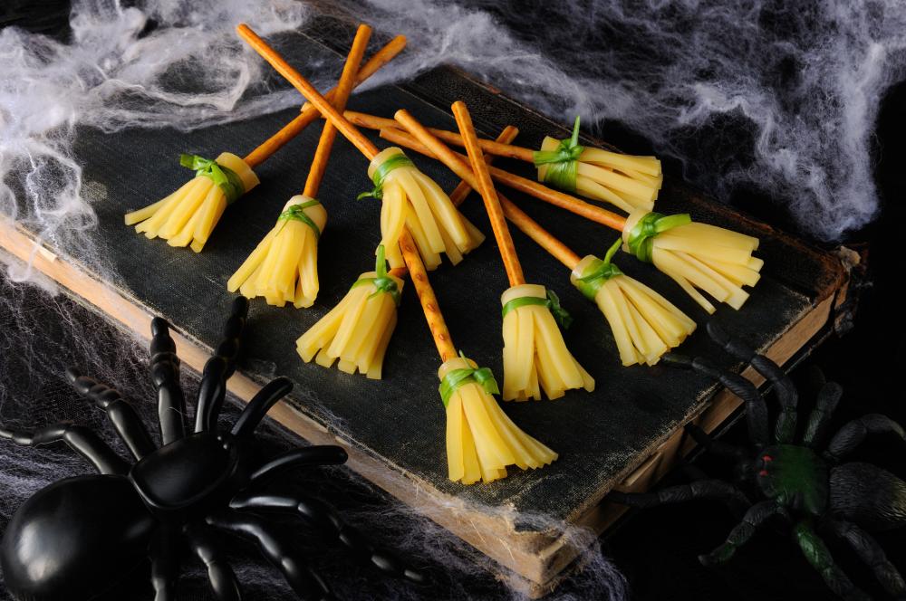 Bread straw cheese witch brooms easy halloween appetizers