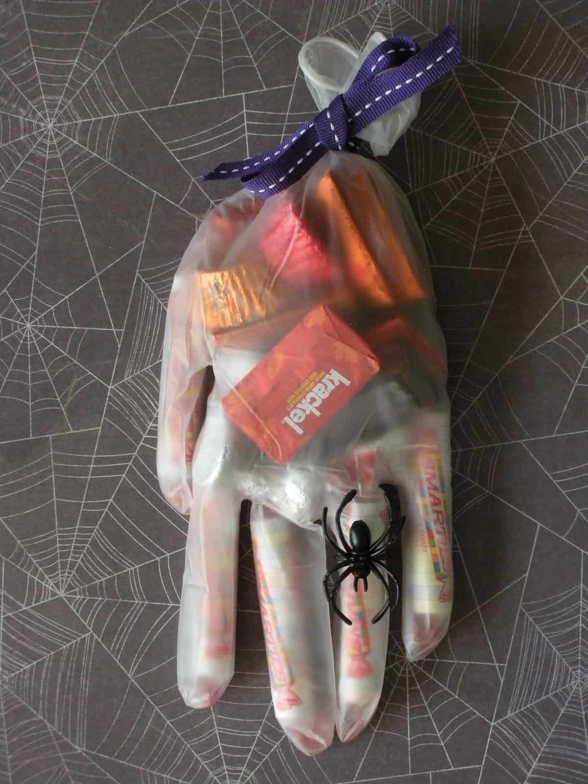Creepy rubber glove candy favour